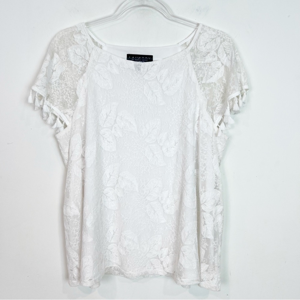 LAUNDRY BY SHELLI SEGAL CAP SLEEVE LACE BLOUSE SHIRT WOMENS MEDIUM